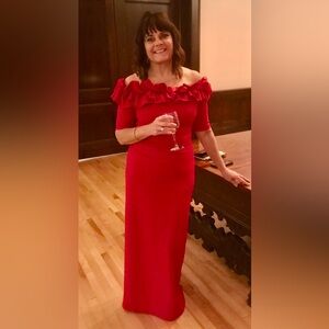 Xscape women’s red ruffle off-the-shoulder dress